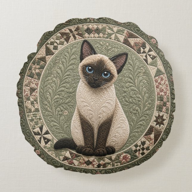 Siamese Kat Dekbed  Rond Kussen (Voorkant)