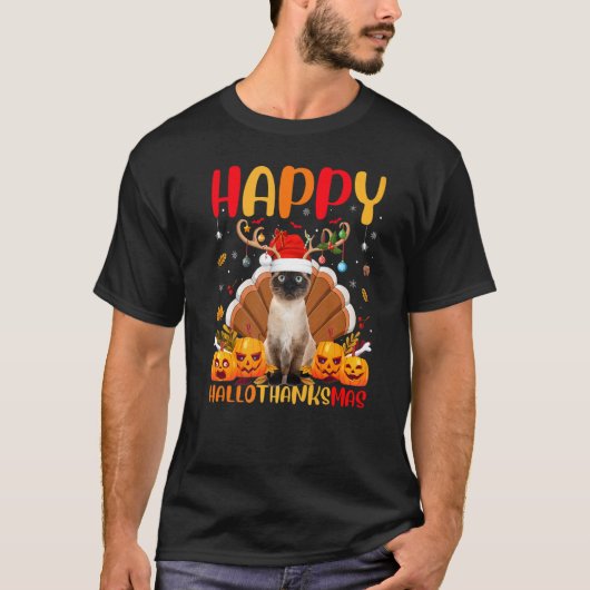 Siamese Kat Dier Gelukkige Siamese Kat Hellothanks T-shirt (Voorkant)