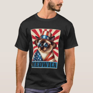 Siamese Kat Draagt Amerikaanse Vlag Hoed Met Brede T-shirt