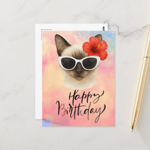 Siamese Kat Draagt Zonnebril Gelukkige Verjaardag  Briefkaart