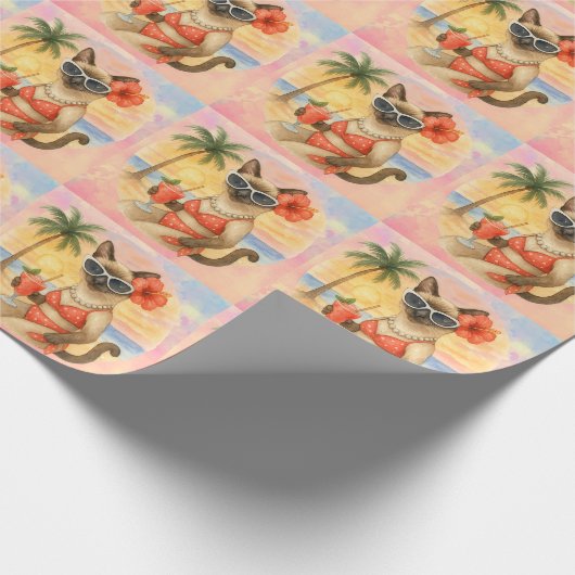 Siamese kat draagt zonnebril op het strand cadeaupapier (Hoek)