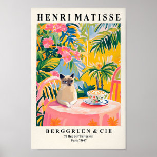 Siamese Kat Drink Koffie, Grappige Keuken Decor, Poster