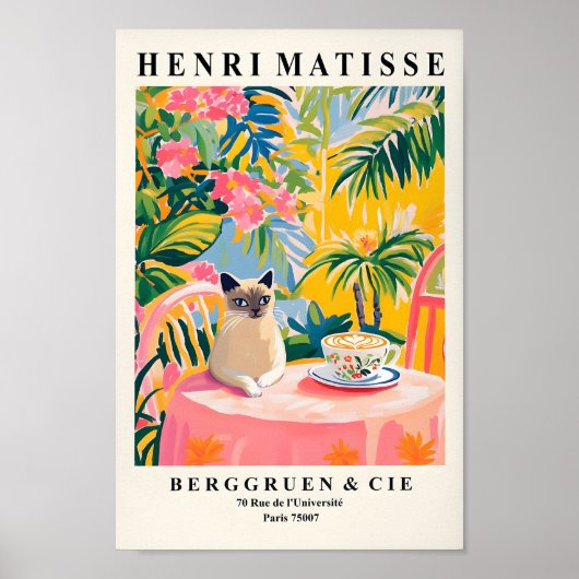 Siamese Kat Drink Koffie, Grappige Keuken Decor, Poster (Voorkant)