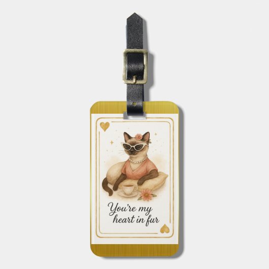 Siamese Kat drinkt koffie Bagagelabel (Voorkant verticaal)