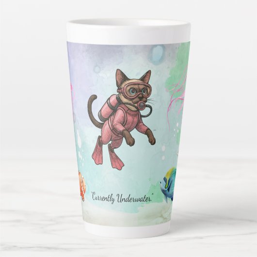 Siamese Kat Duiker – Grappige Oceaan Aquarel Latte Mok (Voorkant)