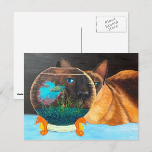 Siamese kat en Betta Fish Briefkaart (Voorkant / Achterkant)