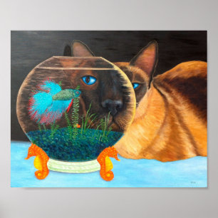 Siamese kat en Betta Fish Poster