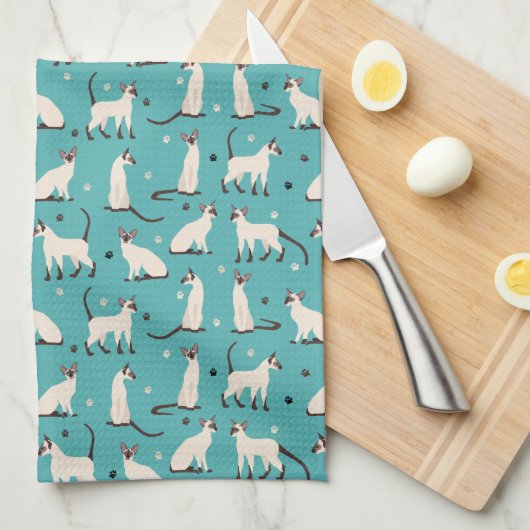 Siamese kat en Blauwgroen blauwe keukenhanddoeken (Quarter Fold)