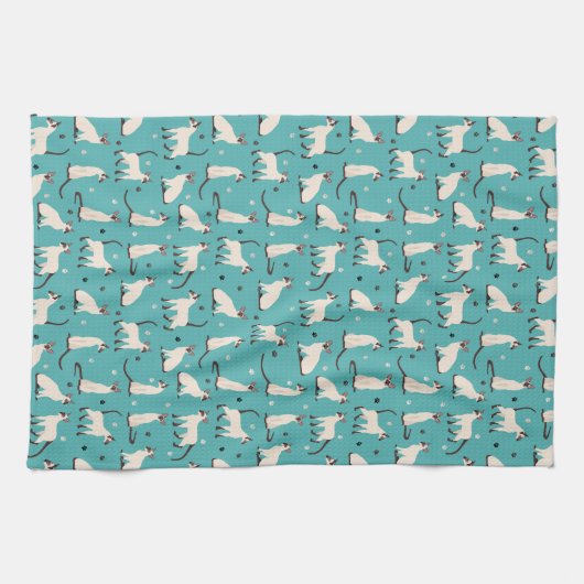 Siamese kat en Blauwgroen blauwe keukenhanddoeken  (Horizontaal)