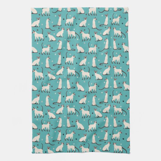 Siamese kat en Blauwgroen blauwe keukenhanddoeken  (Verticaal)