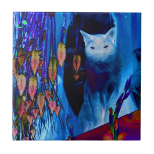 Siamese kat en bloemen dierlijke kunst tegeltje