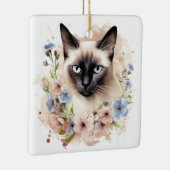 Siamese kat en bloemen Waterverf Keramisch Ornament (Rechts)