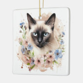 Siamese kat en bloemen Waterverf Keramisch Ornament (Links)