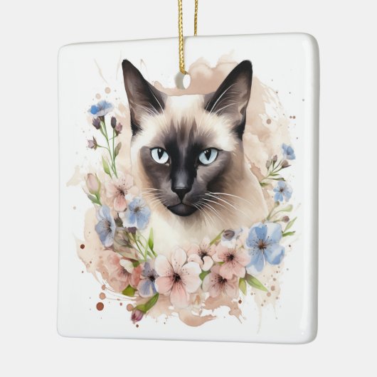 Siamese kat en bloemen Waterverf Keramisch Ornament (Links)