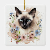 Siamese kat en bloemen Waterverf Keramisch Ornament (Achterkant)