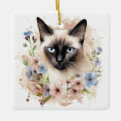 Siamese kat en bloemen Waterverf Keramisch Ornament (Voorkant)