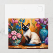 Siamese kat en boeketten in vazen aquarel briefkaart (Voorkant / Achterkant)