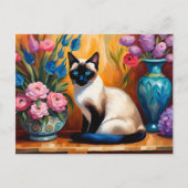 Siamese kat en boeketten in vazen aquarel briefkaart (Voorkant)