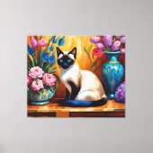 Siamese kat en boeketten in vazen waterverf canvas afdruk (Voorkant)