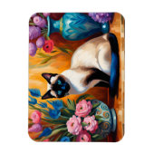 Siamese kat en boeketten in vazen waterverf magneet (Verticaal)