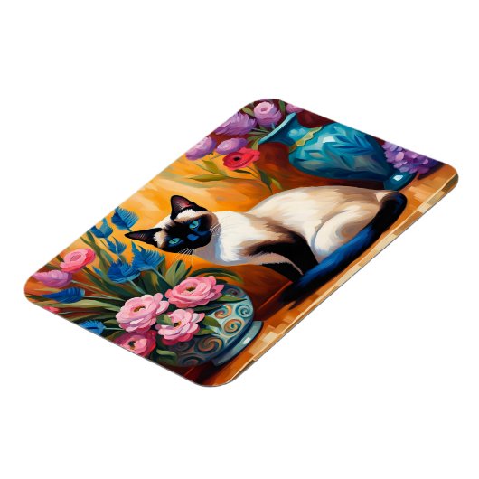 Siamese kat en boeketten in vazen waterverf magneet (Linkerzijde)