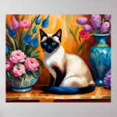 Siamese kat en boeketten in vazen waterverf poster (Voorkant)