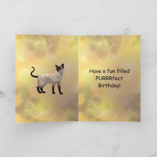 Siamese kat en gelukkige verjaardag kaart (Binnen)