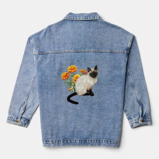 Siamese kat en goudsbloem dames jas denim jacket (Achterkant)