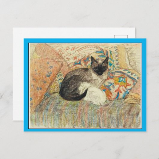 Siamese kat en Kitten, kunst door steinlen, fijne  Briefkaart (Voorkant / Achterkant)