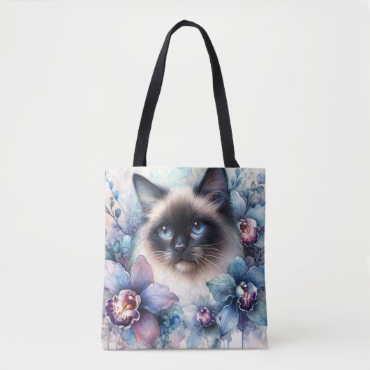 Siamese Kat en Orchideeën Waterverf Tote Bag (Voorkant)