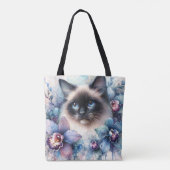 Siamese Kat en Orchideeën Waterverf Tote Bag (Achterkant)
