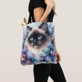 Siamese Kat en Orchideeën Waterverf Tote Bag (Dichtbij)