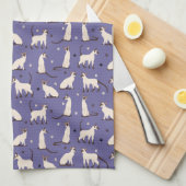 Siamese kat en Paws Paarse keukenhanddoeken (Quarter Fold)