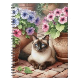 Siamese kat en Petunia bloemen Notitieboek