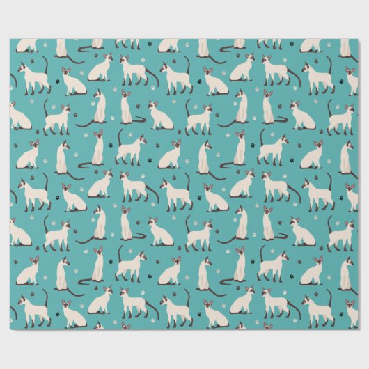 Siamese kat en poten Blauwgroen blauw Cadeaupapier (Vlak)