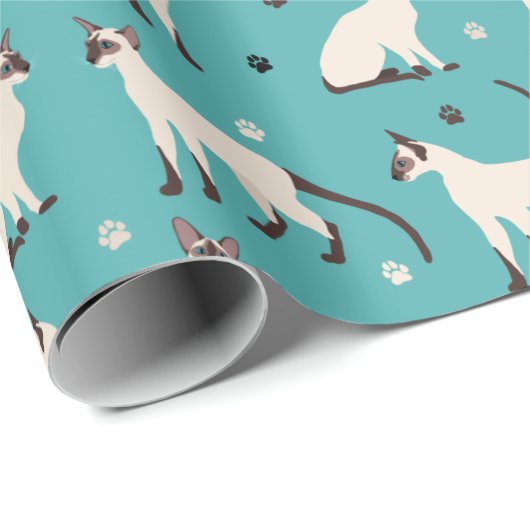 Siamese kat en poten Blauwgroen blauw Cadeaupapier (Rol Hoek)