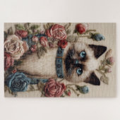 Siamese kat en Rozen borduurwerk Legpuzzel (Horizontaal)