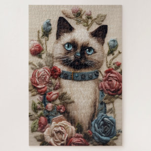 Siamese kat en Rozen borduurwerk Legpuzzel