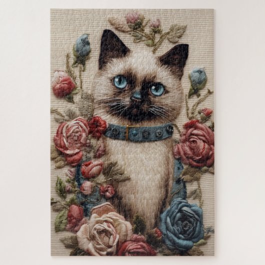 Siamese kat en Rozen borduurwerk Legpuzzel (Verticaal)