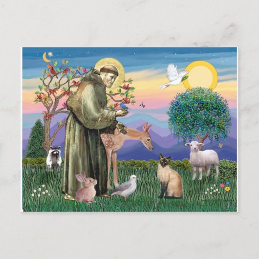 Siamese Kat en Sint Franciscus Briefkaart (Voorkant)