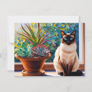 Siamese kat en vetplanten  briefkaart