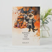 Siamese kat en vrienden organiseren Halloween-fees Kaart (Staand voorkant)