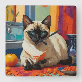 Siamese kat fauvisme stijl vierkante klok