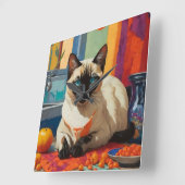 Siamese kat fauvisme stijl vierkante klok (Hoek)