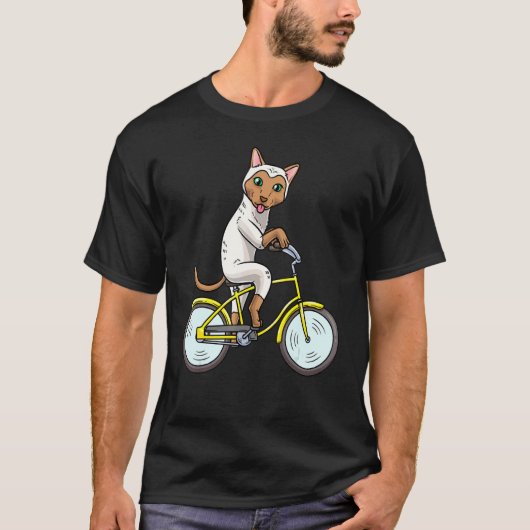 Siamese Kat Fietst op Fiets T-shirt (Voorkant)