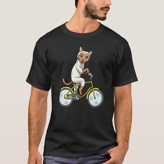 Siamese Kat Fietst Op Fiets T-shirt (Voorkant)