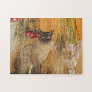 Siamese kat gedroogd bloemen foto's schilderen legpuzzel