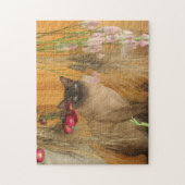 Siamese kat gedroogd bloemen foto's schilderen legpuzzel (Verticaal)