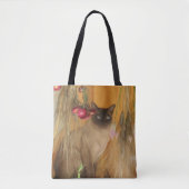Siamese kat gedroogd bloemen foto's schilderen tote bag (Voorkant)