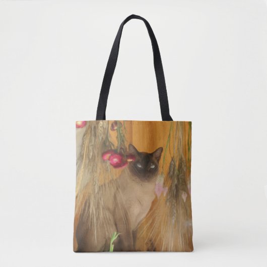 Siamese kat gedroogd bloemen foto's schilderen tote bag (Voorkant)
